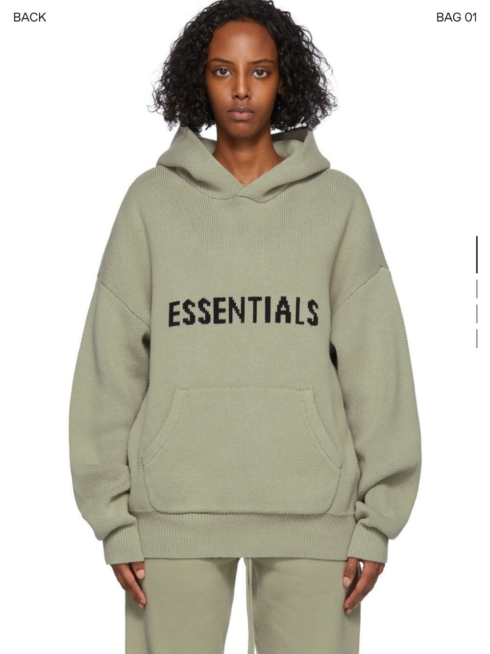 Essentials Sage Green Logo Knit Hoodie Sweater